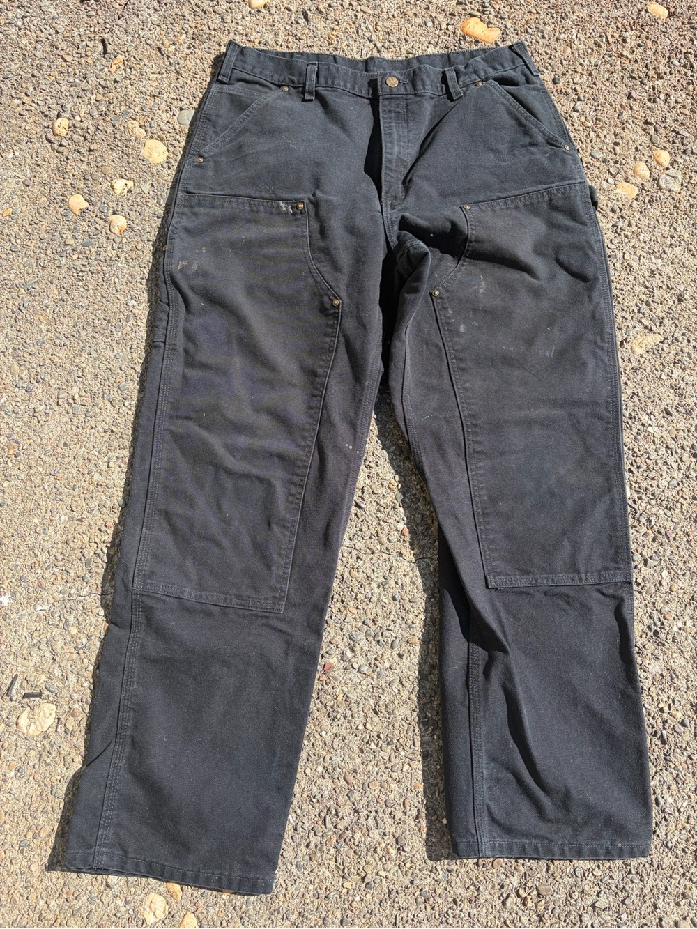 Carhartt Black Double Knee Pants Mens Size 36x32 Painter Faded Paint